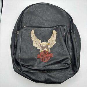 Vintage Harley Davidson Leather Backpack Embroidered Logo Eagle Shield